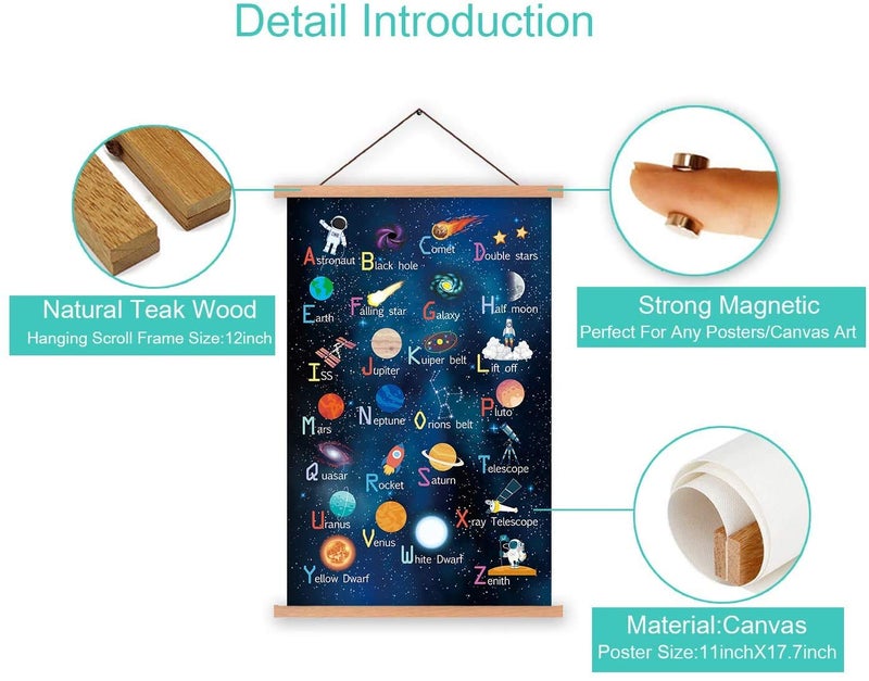 KAIRNE Framed ABC Alphabet Space Poster(28X45CM) Wall Art for Kids Room Nursery Classroom Decor - Image 5